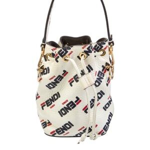 Fendi White and Black Logo Bucket Bag
